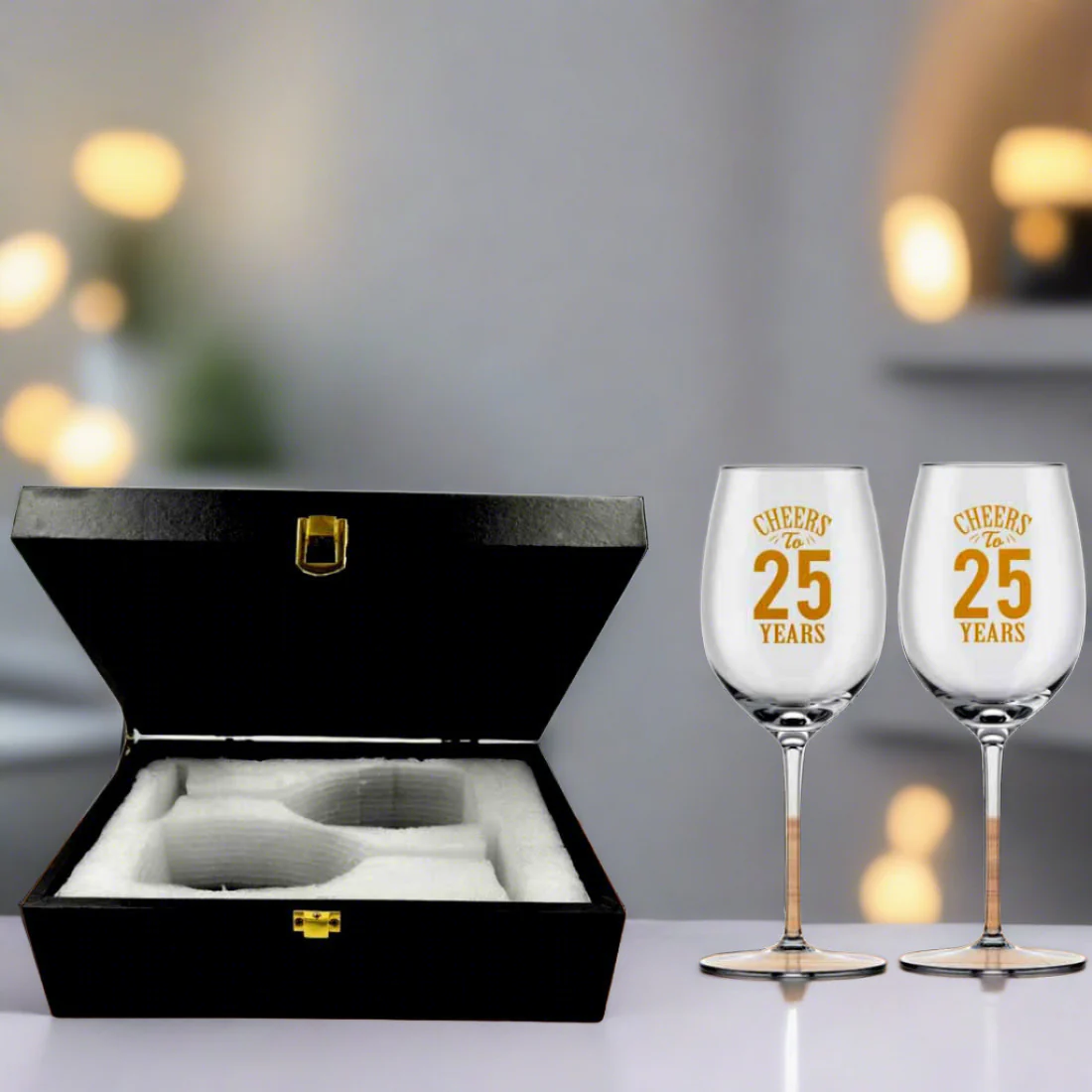 Anniversary Gifts for Couples with Wine Glass Set - Available in Black - Image 2