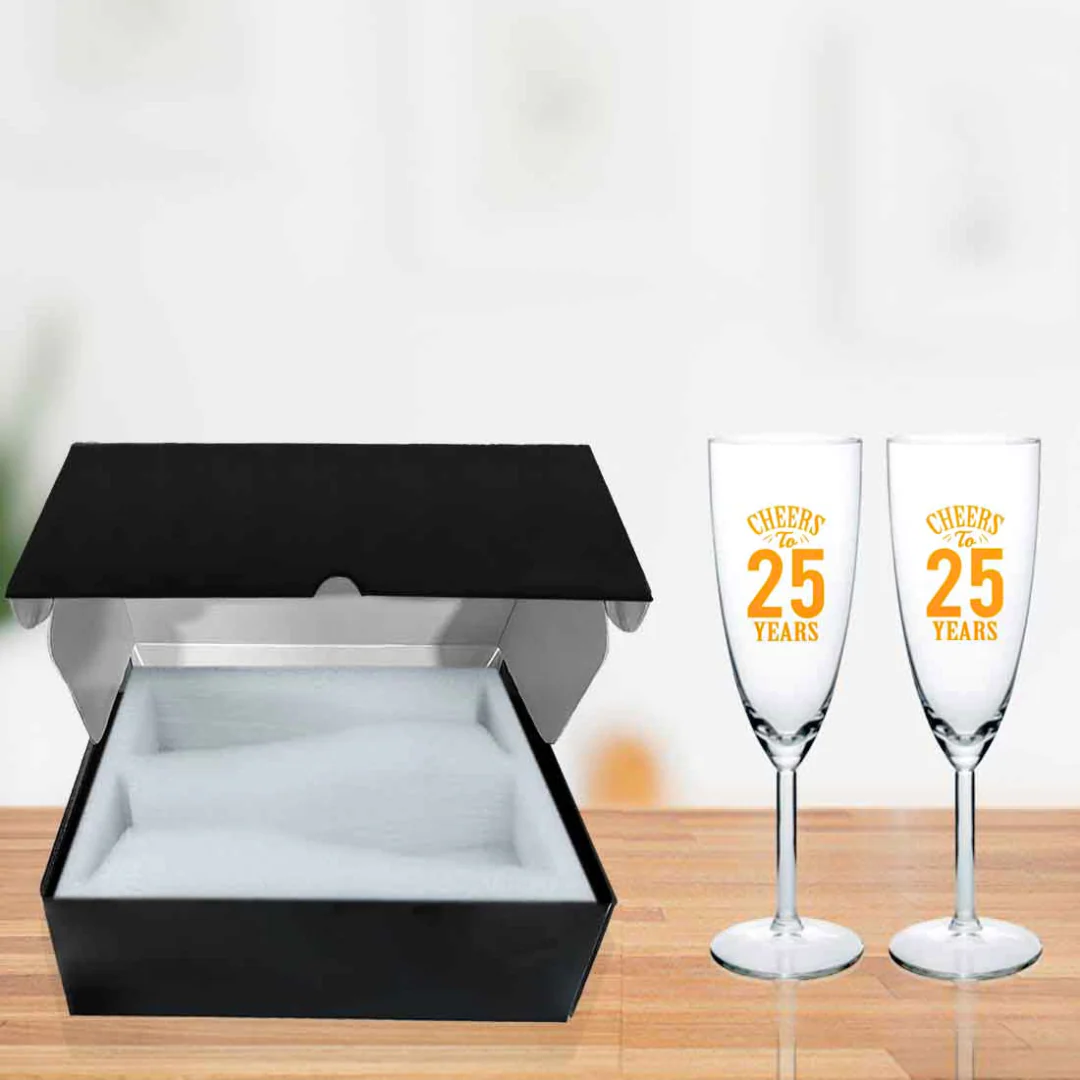 25th Anniversary Gifts for Couples with Champagne Glass Set - Available in Black - Image 11