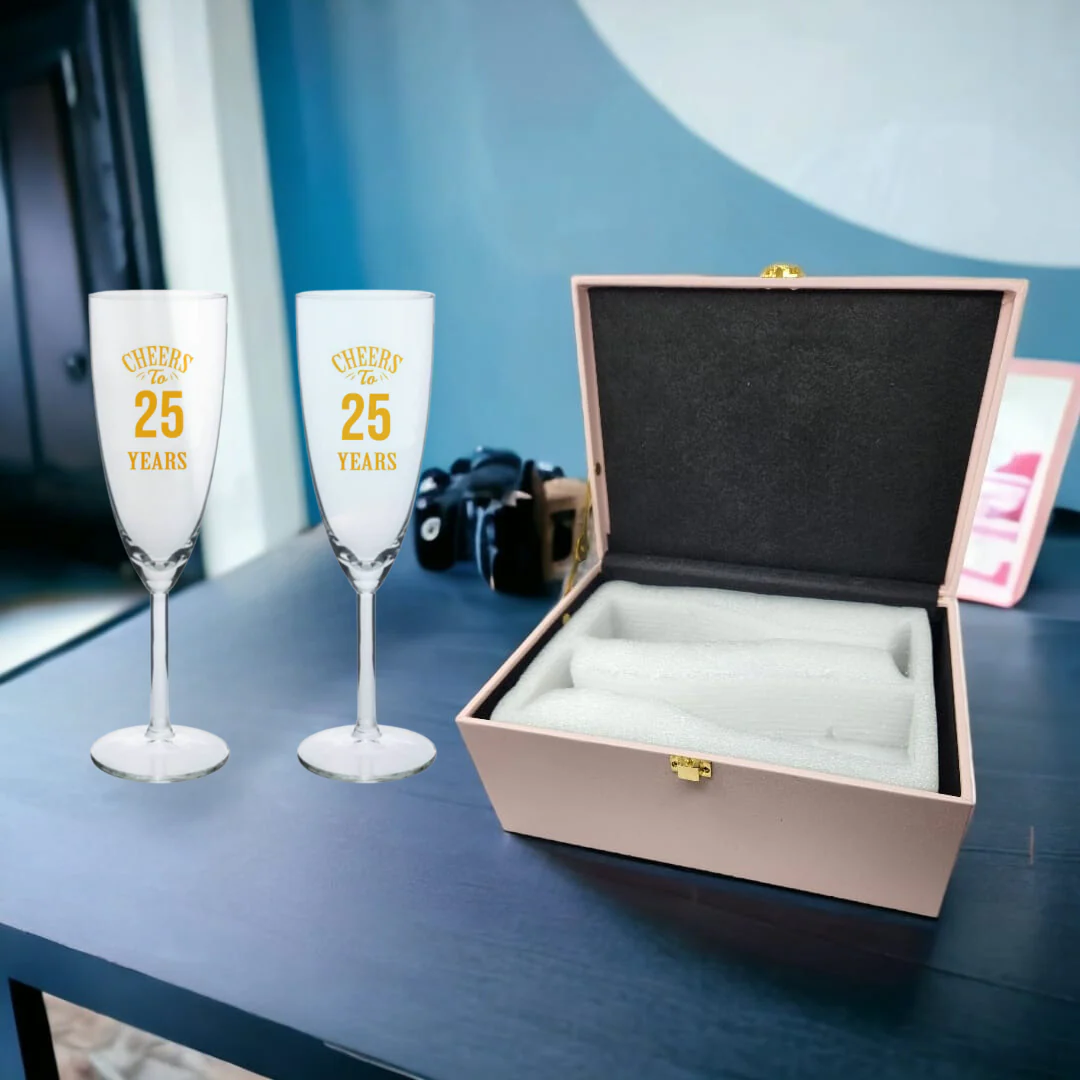 25th Anniversary Gifts for Couples with Champagne Glass Set - Available in Black - Image 3