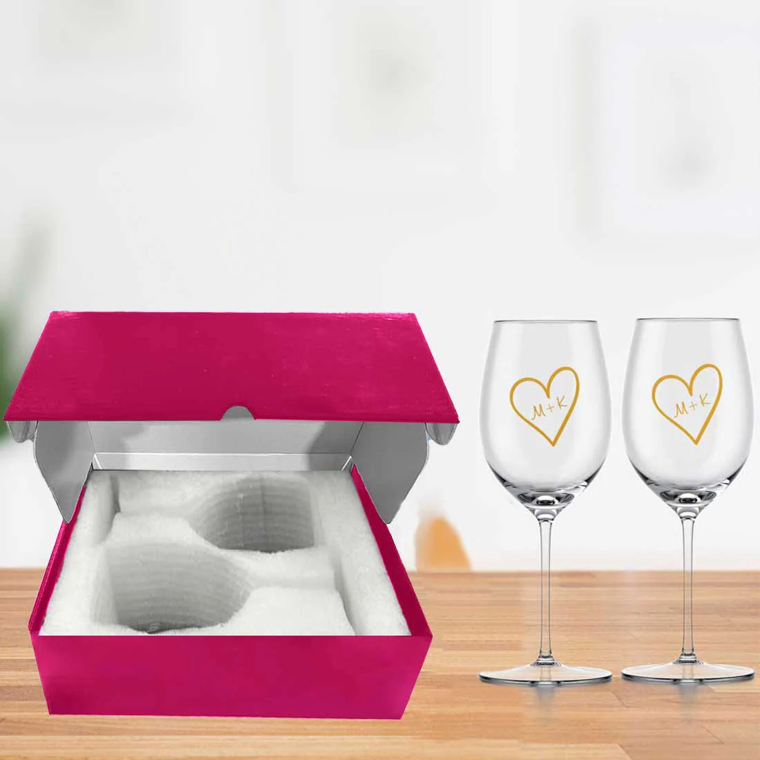 Red Wine Glass Set of 2 Gifts For Couples - Heart Design - Image 11