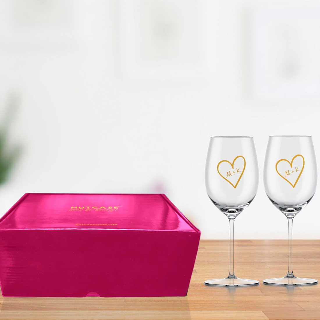 Red Wine Glass Set of 2 Gifts For Couples - Heart Design - Image 13