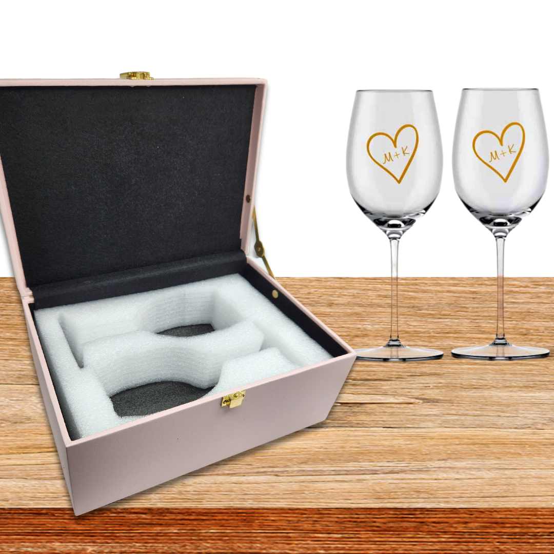 Red Wine Glass Set of 2 Gifts For Couples - Heart Design - Image 5