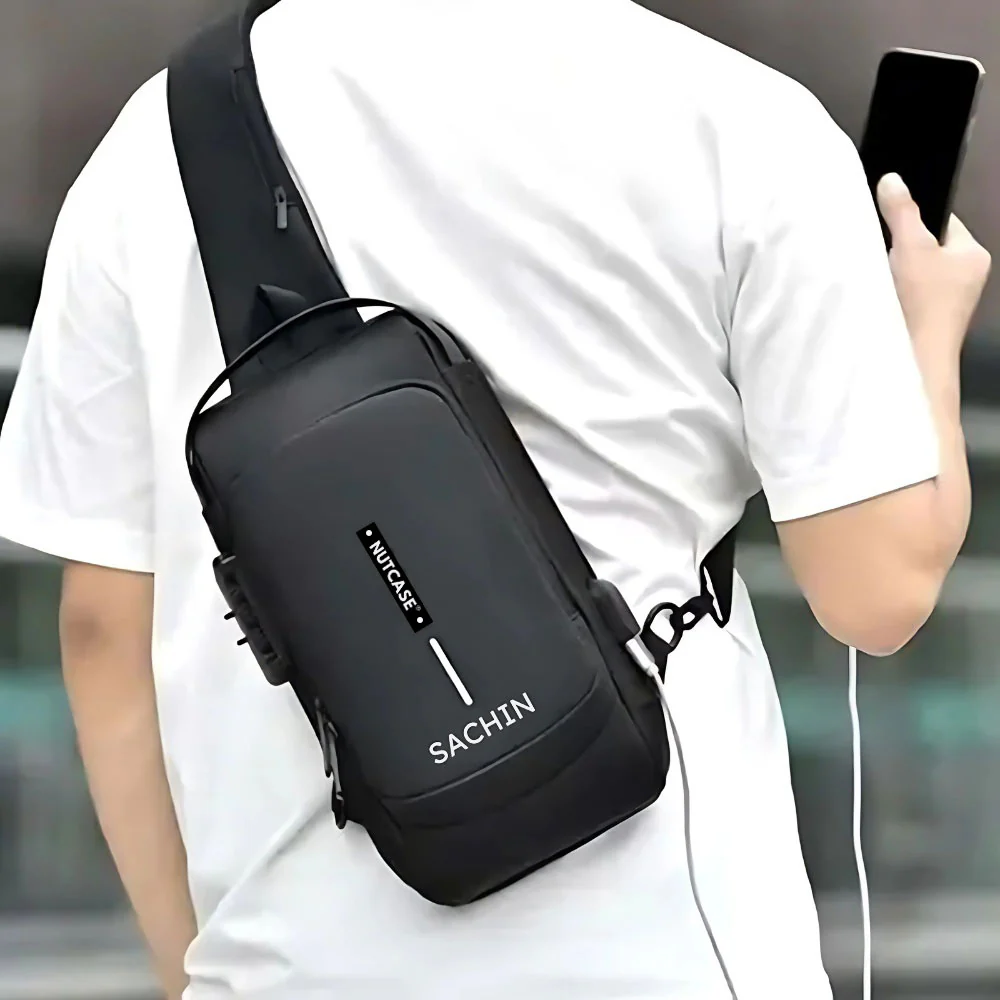 Anti-Theft Sling Bag for Men | Customized Crossbody Side Bag Waterproof Backpack with Built-in Lock & USB Charging Port - Image 6