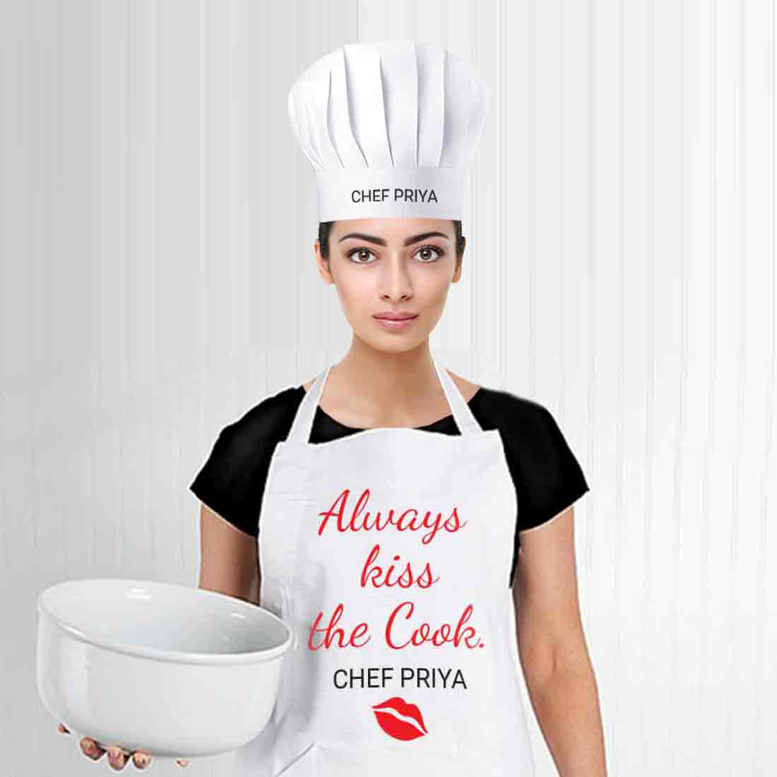 Custom Apron with Pockets and Name for Kitchen - Kiss The Cook