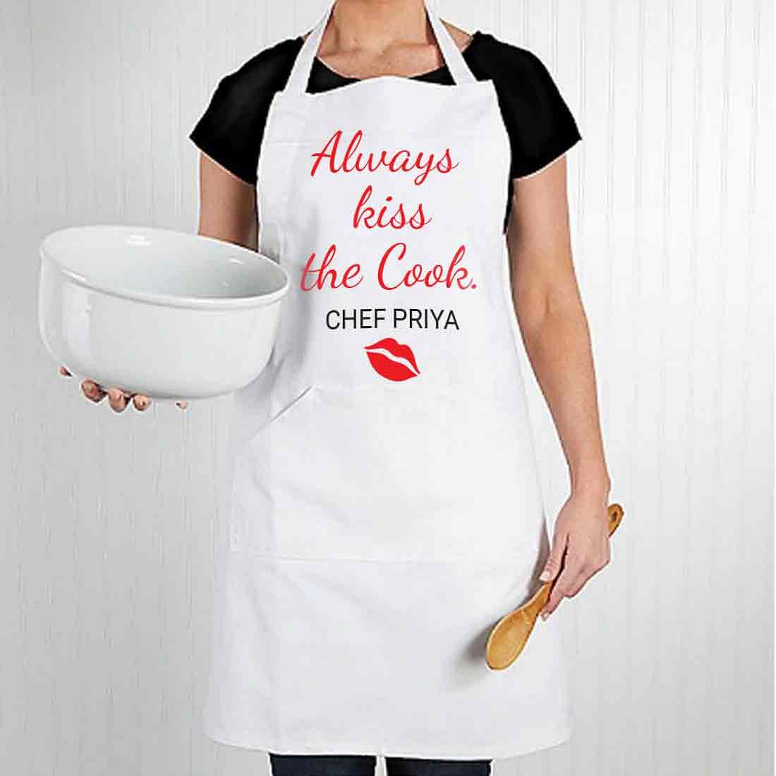 Custom Apron with Pockets and Name for Kitchen - Kiss The Cook - Image 2