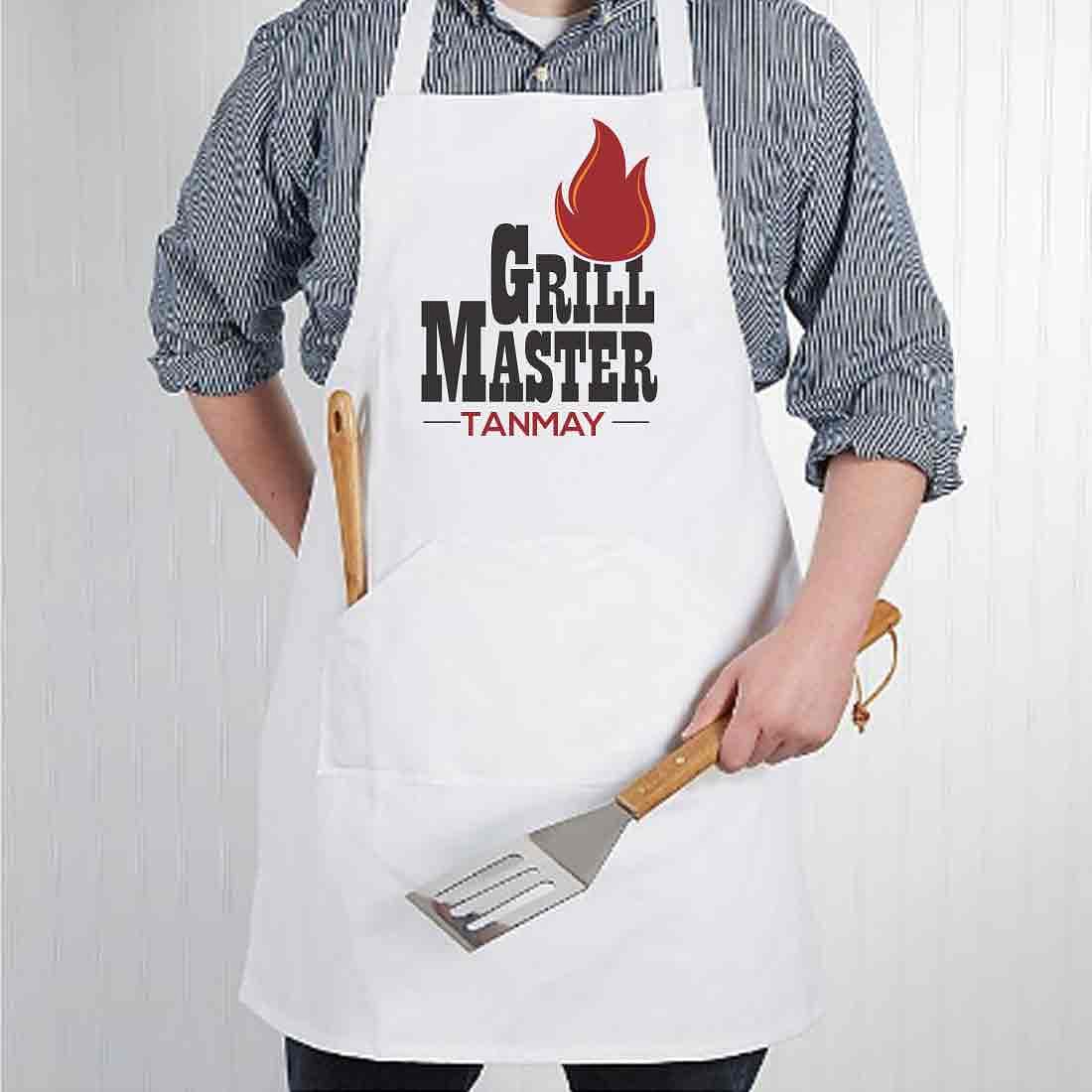 Personalised Mens White Aprons for Kitchen - Grill Master - Image 2