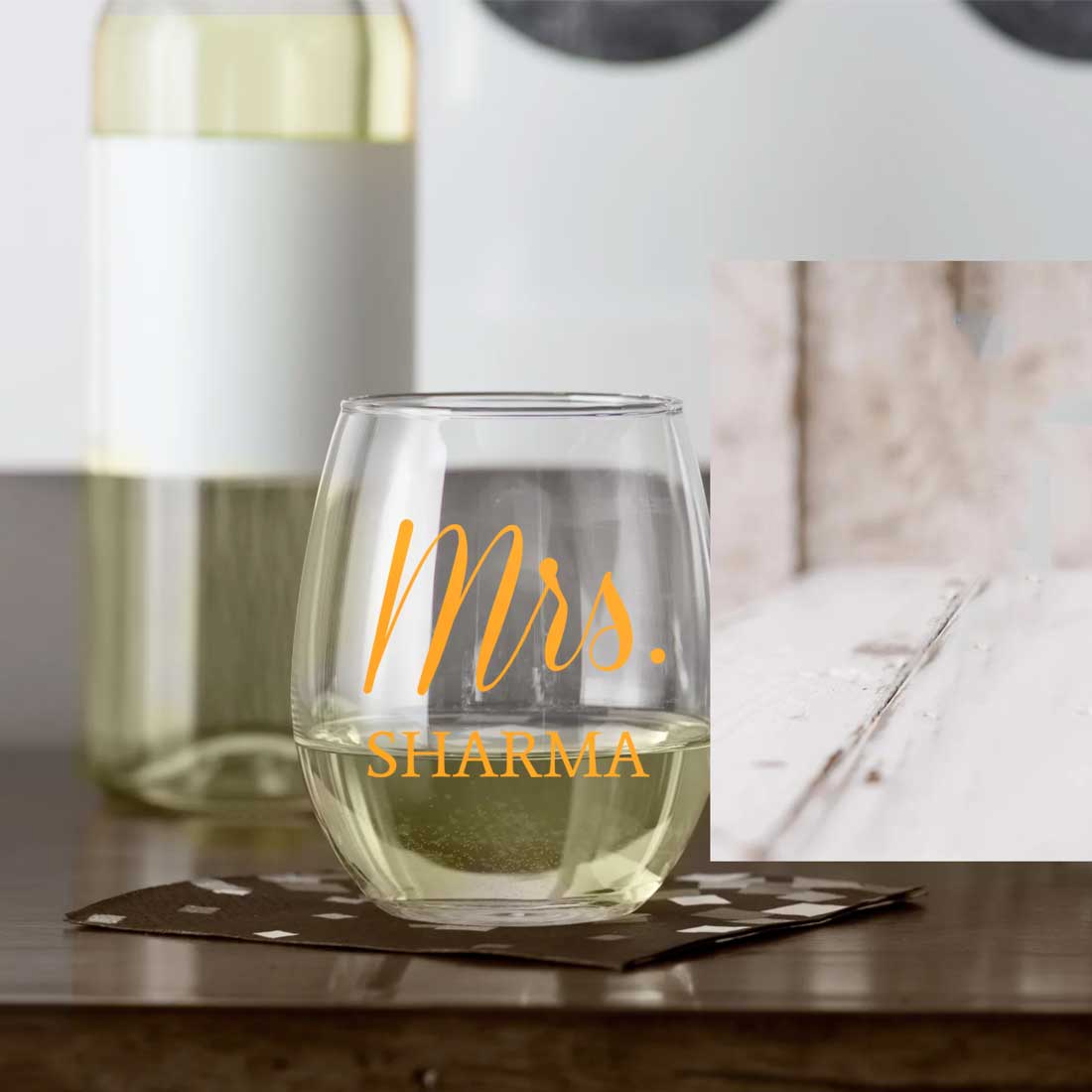 Personalized Bar Glasses Stemless Wine Glass With Name Perfect Gift for Wife - Mrs - Image 5