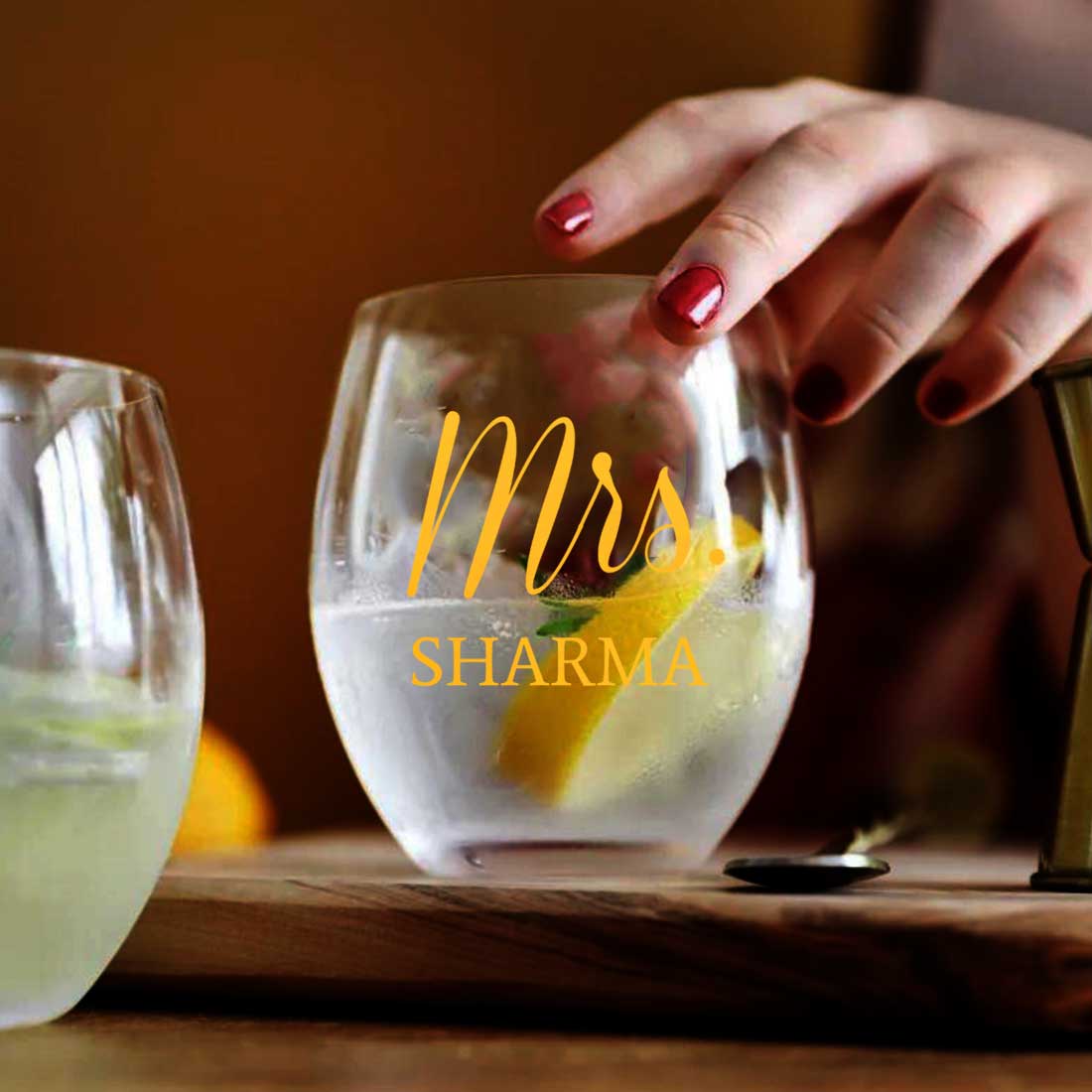 Personalized Bar Glasses Stemless Wine Glass With Name Perfect Gift for Wife - Mrs - Image 7