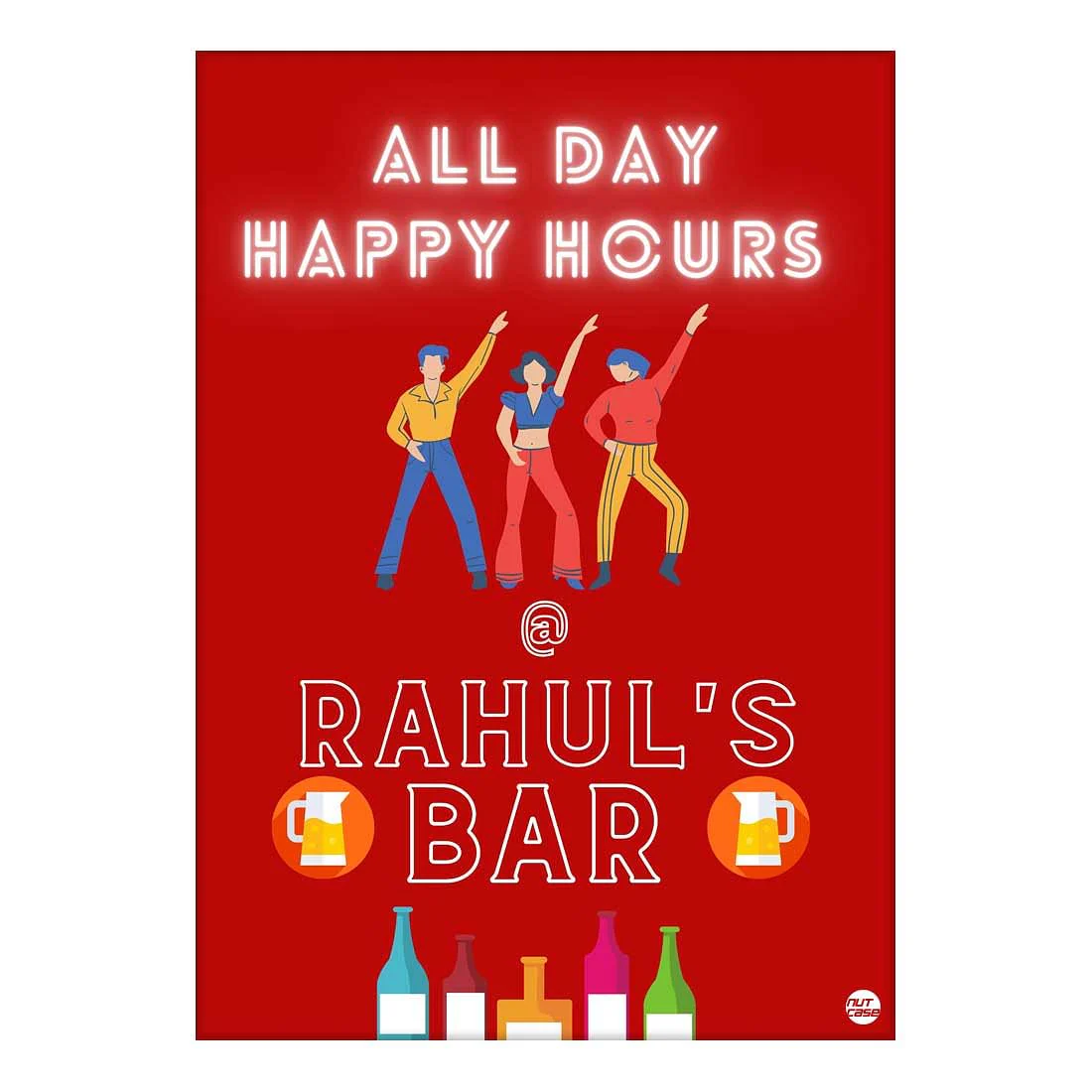 Personalized Funny Bar Signs for Home Restaurant Wall Art-All Day Happy Hours