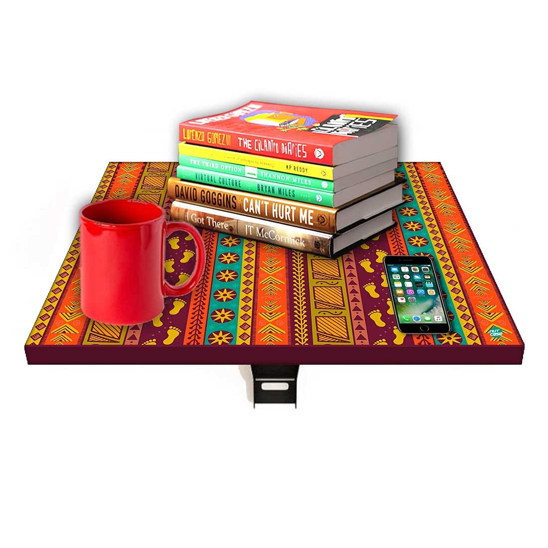 Floating Bedside Laptop Table for Bedroom - Aztec Orange Green Pattern - Image 7