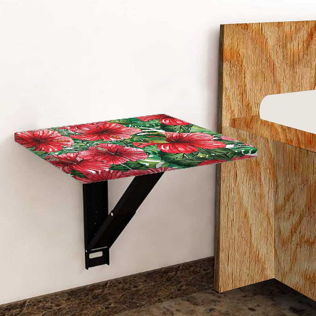 Floating Side Table for Bedroom - Red Hibiscus