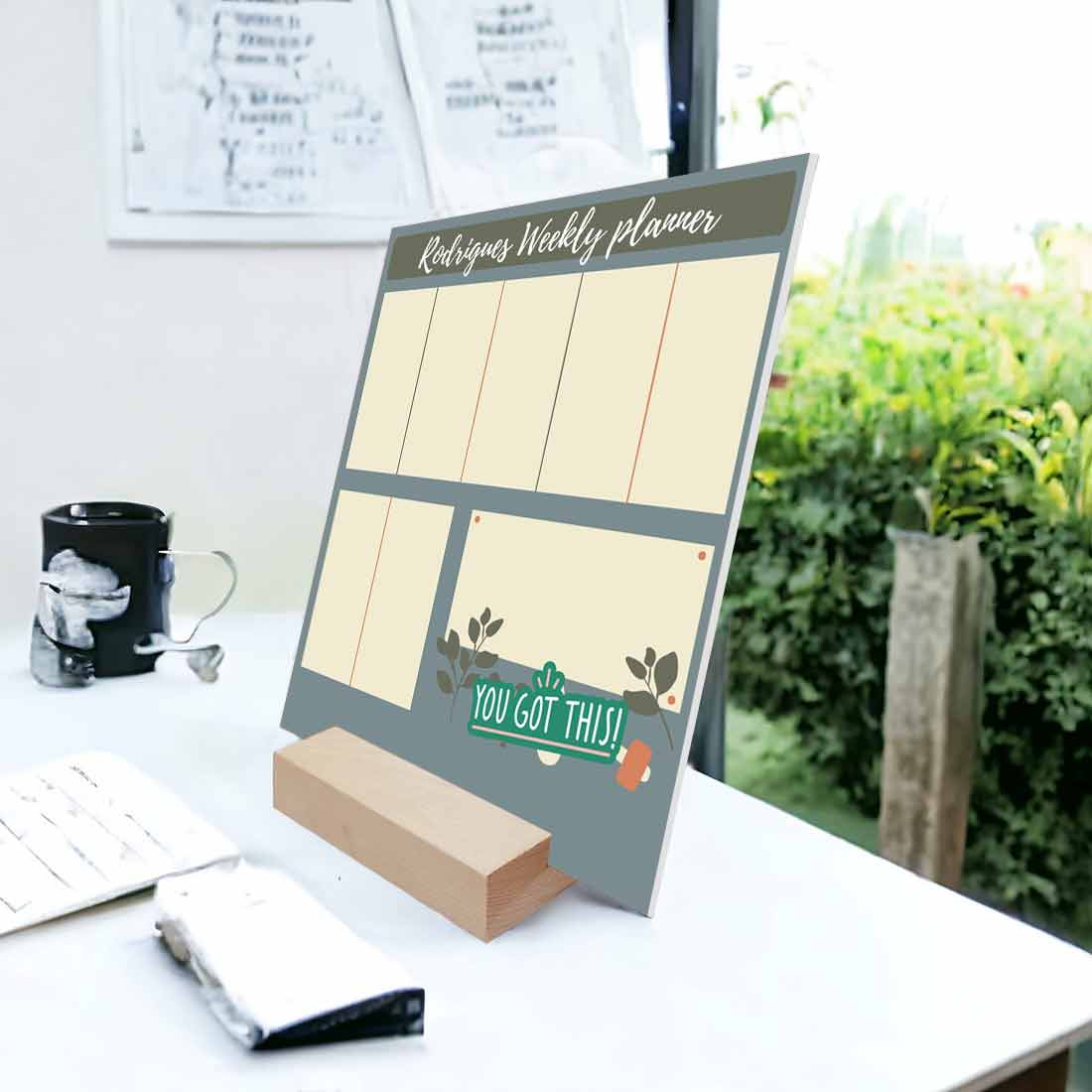 Writing Board Planner with Name on Weekly Planning Board with Wooden Stand - 8X10 - Image 2