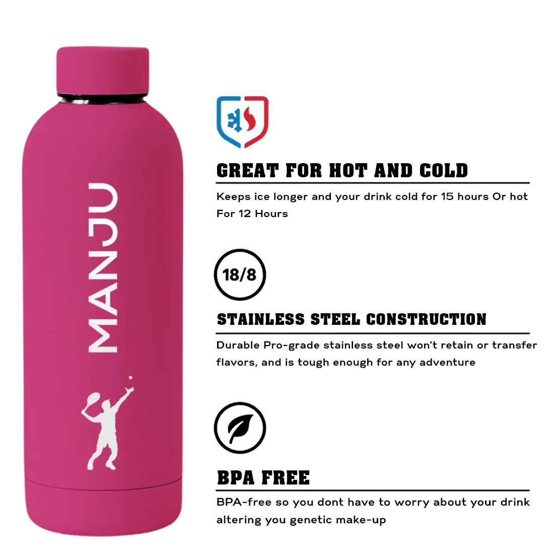 Bottle with Name Stainless Steel Double Insulated Water Bottles for Travel Office Gym Home - BPA Free, Leakproof - Image 19