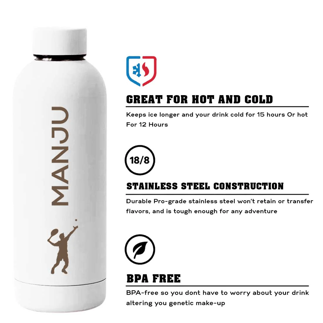 Bottle with Name Stainless Steel Double Insulated Water Bottles for Travel Office Gym Home - BPA Free, Leakproof - Image 40