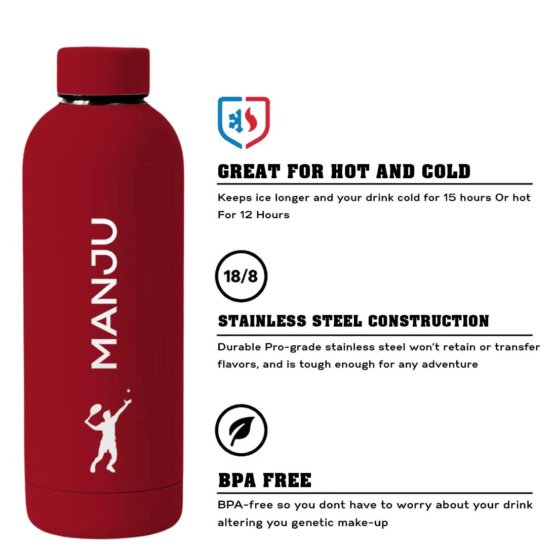 Bottle with Name Stainless Steel Double Insulated Water Bottles for Travel Office Gym Home - BPA Free, Leakproof - Image 52