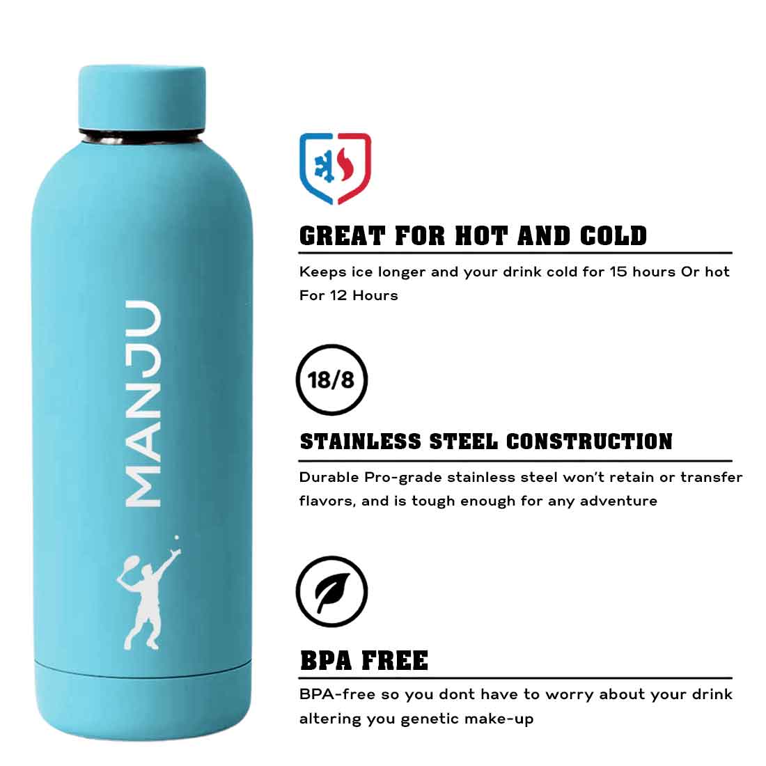 Bottle with Name Stainless Steel Double Insulated Water Bottles for Travel Office Gym Home - BPA Free, Leakproof - Image 57