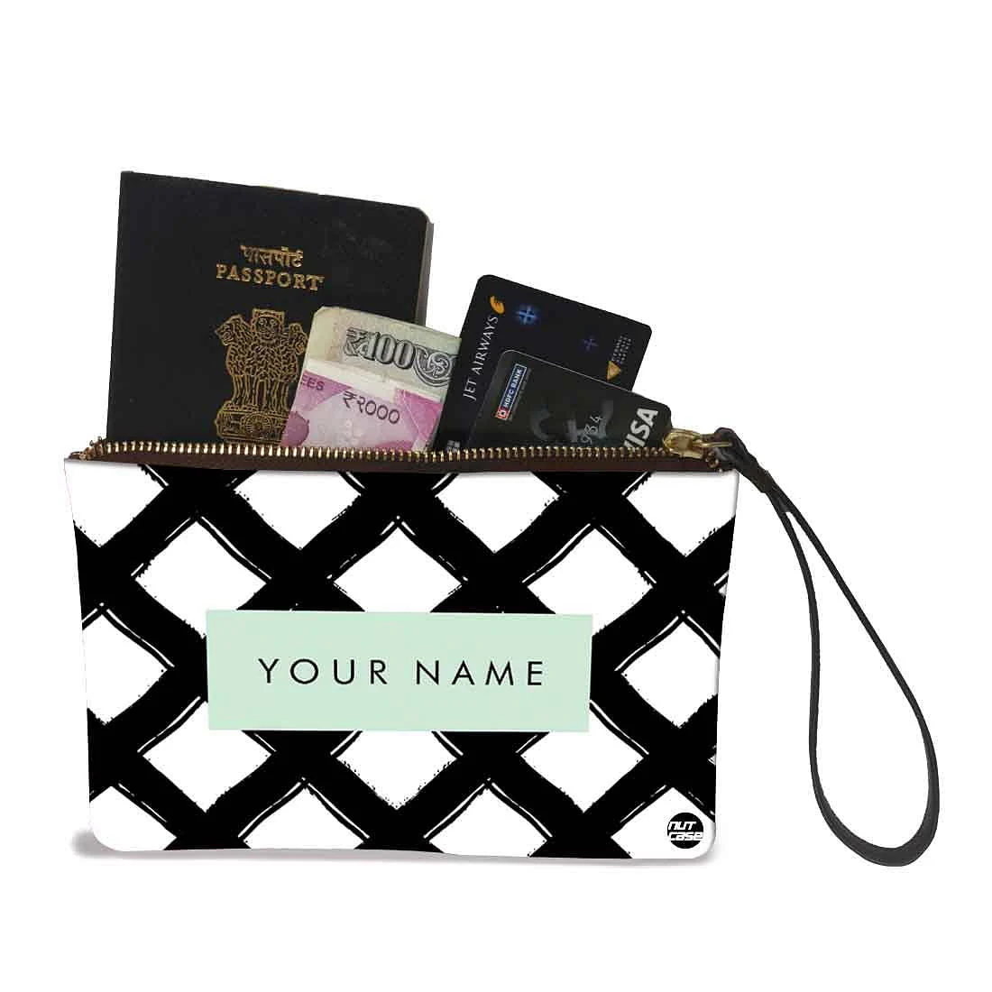 Small Wristlet Pouch - Black Checks Pattern - Image 2