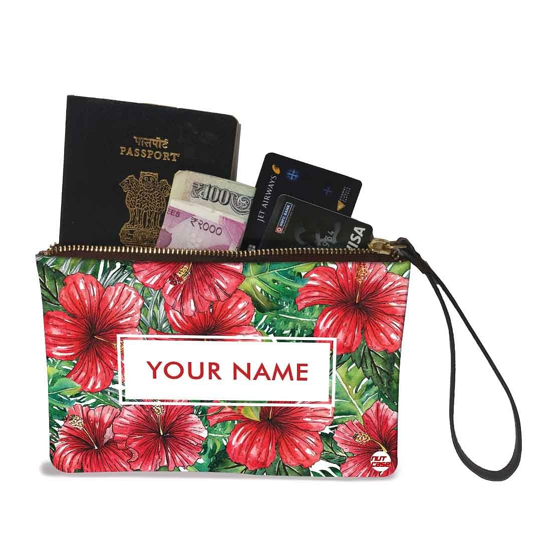 Ladies Hand Pouch - Red Hibiscus and Leaves - Image 2