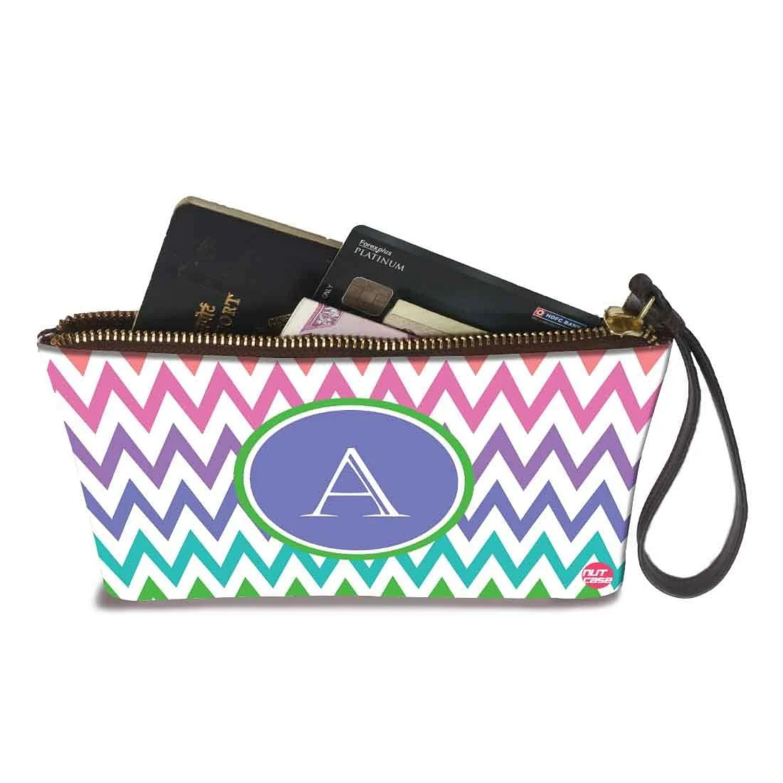 Small Leather Coin Purse - Zig Zag Lines Multicolor - Image 3