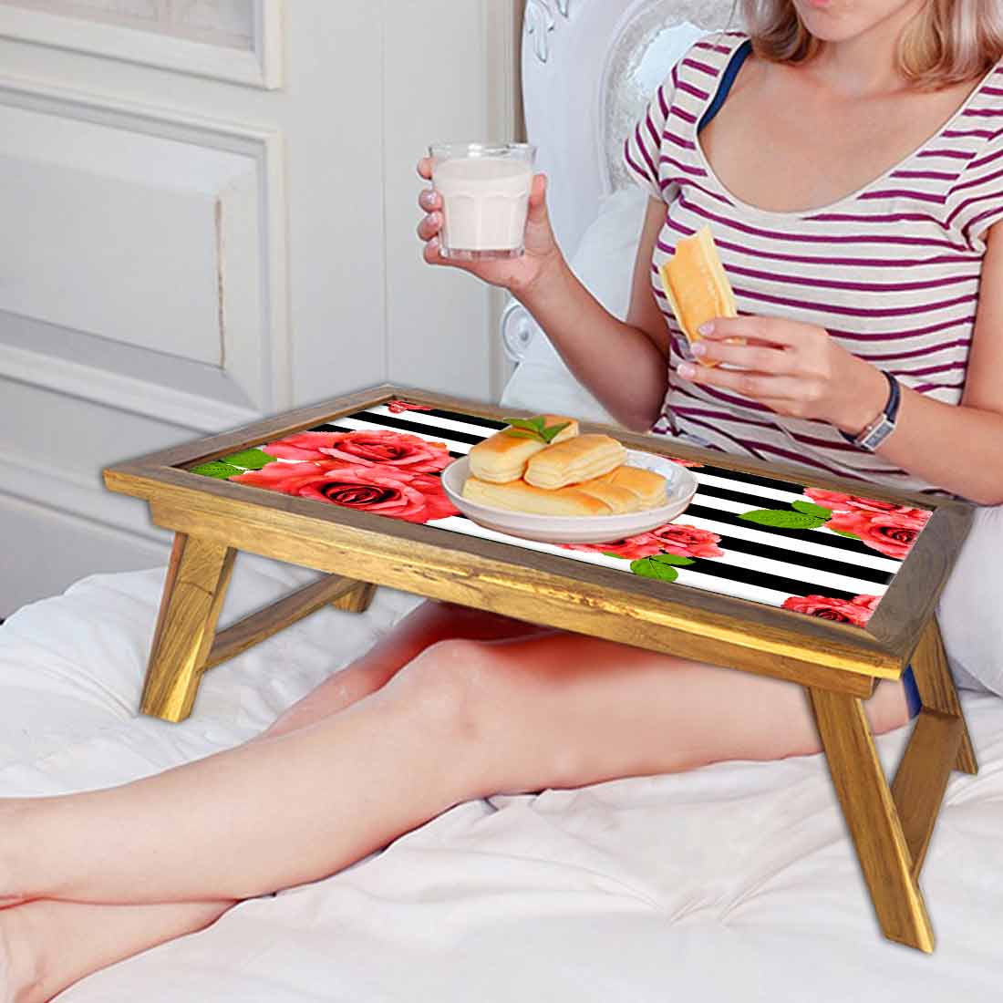 Nutcase Folding Floral Stripes Bed Table for Breakfast - Image 6