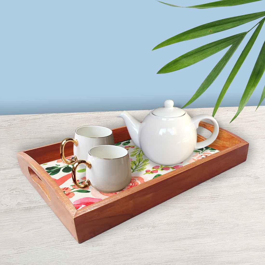 Rectangular Wooden Coffee Table Trays with Handle Set of 3 Designer Trays - Image 2