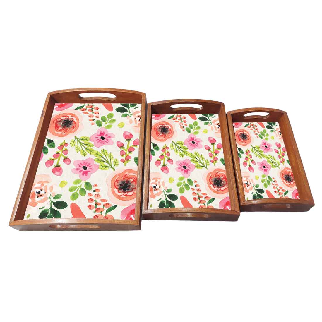 Rectangular Wooden Coffee Table Trays with Handle Set of 3 Designer Trays - Image 4