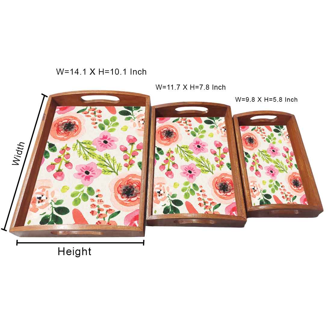 Rectangular Wooden Coffee Table Trays with Handle Set of 3 Designer Trays - Image 5