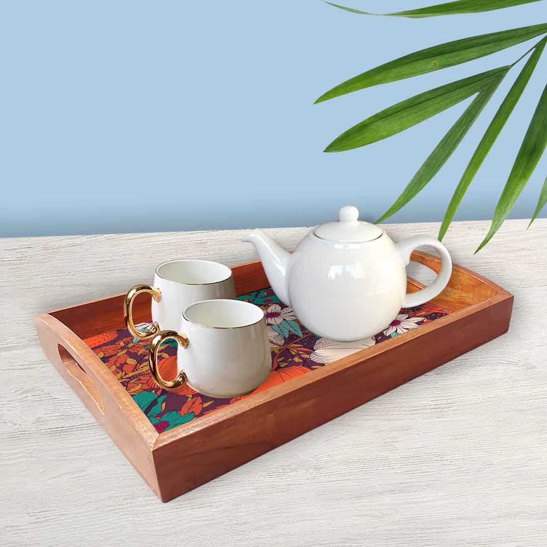 Wooden Serving Tray Platter for Home and Kitchen Use - Flower - Image 2