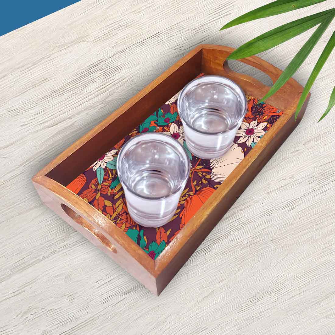 Wooden Serving Tray Platter for Home and Kitchen Use - Flower - Image 3