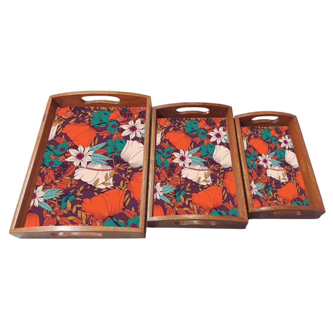 Wooden Serving Tray Platter for Home and Kitchen Use - Flower - Image 4