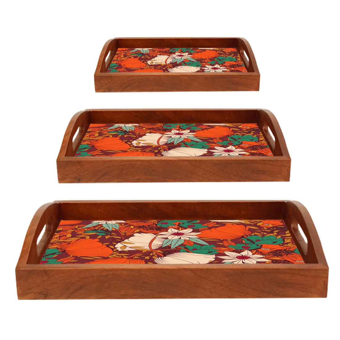 Wooden Serving Tray Platter for Home and Kitchen Use - Flower - Image 6