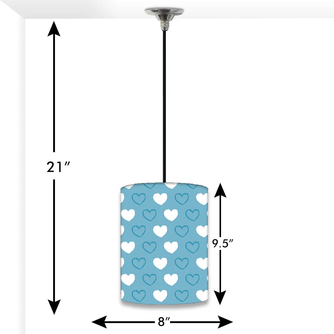 Round Hanging Pendant Lamp - Blue Hearts - Image 2