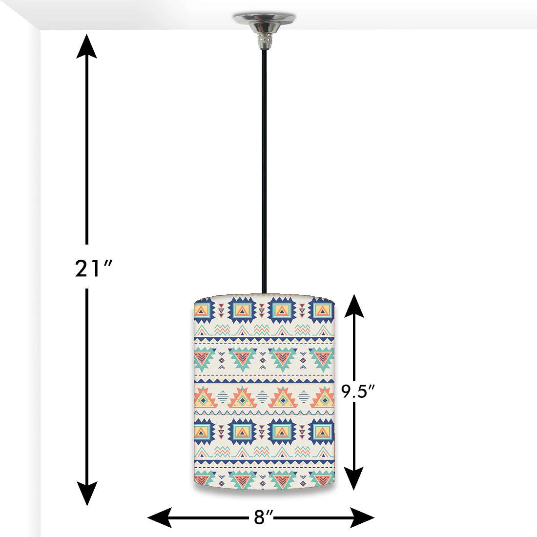 White Hanging Pendant Lamp - Aztec Orange And Green Pattern - Image 2