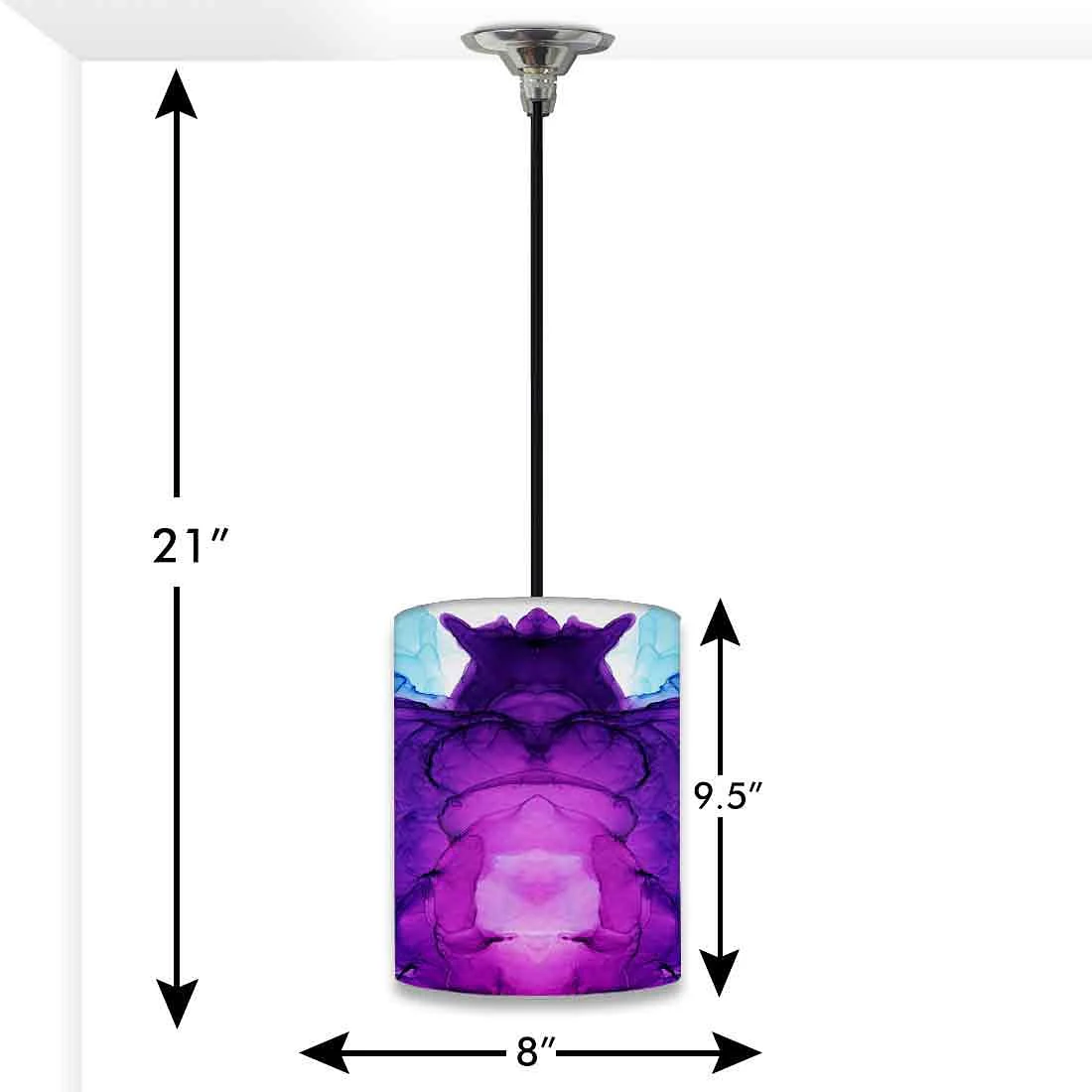 Ceiling Hanging Pendant Lamp Shade - Blue Purple Ink Watercolor - Image 3