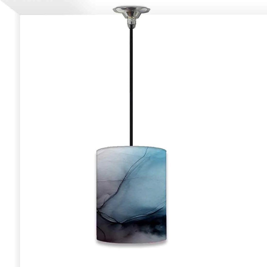 Ceiling Hanging Pendant Lamp Shade - Black Blue Ink Watercolor