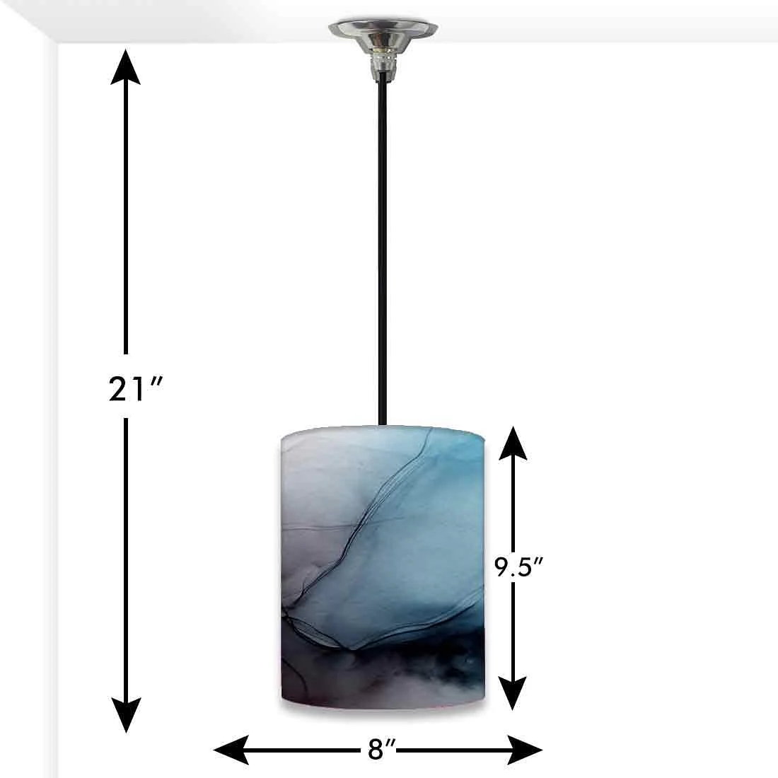 Ceiling Hanging Pendant Lamp Shade - Black Blue Ink Watercolor - Image 3