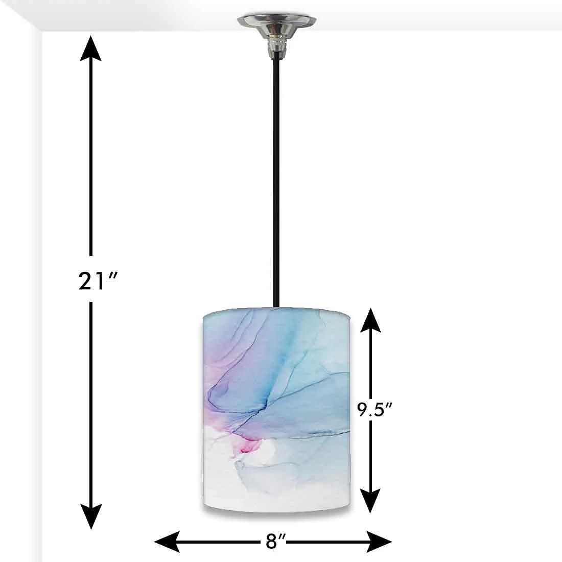 Ceiling Hanging Pendant Lamp Shade - Blue Gray Ink Watercolor - Image 3