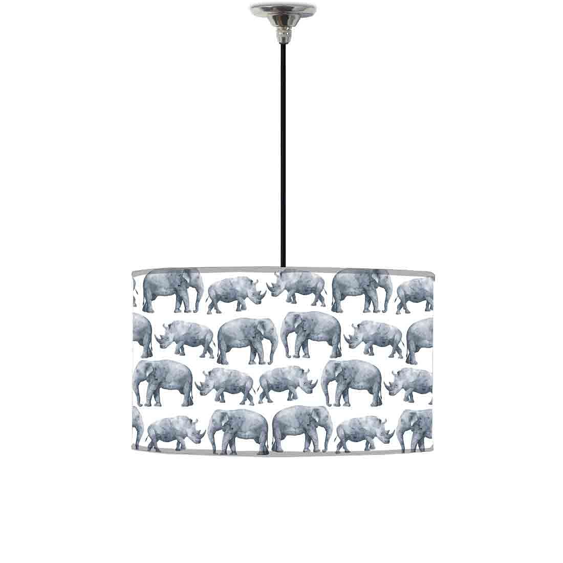 Ceiling Lamp Hanging Drum Lampshade - Elephants
