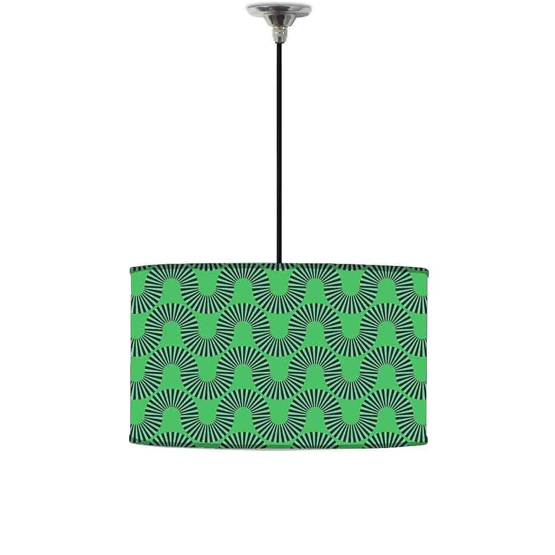 Ceiling Lamp Hanging Drum Lampshade - Green Retro Art