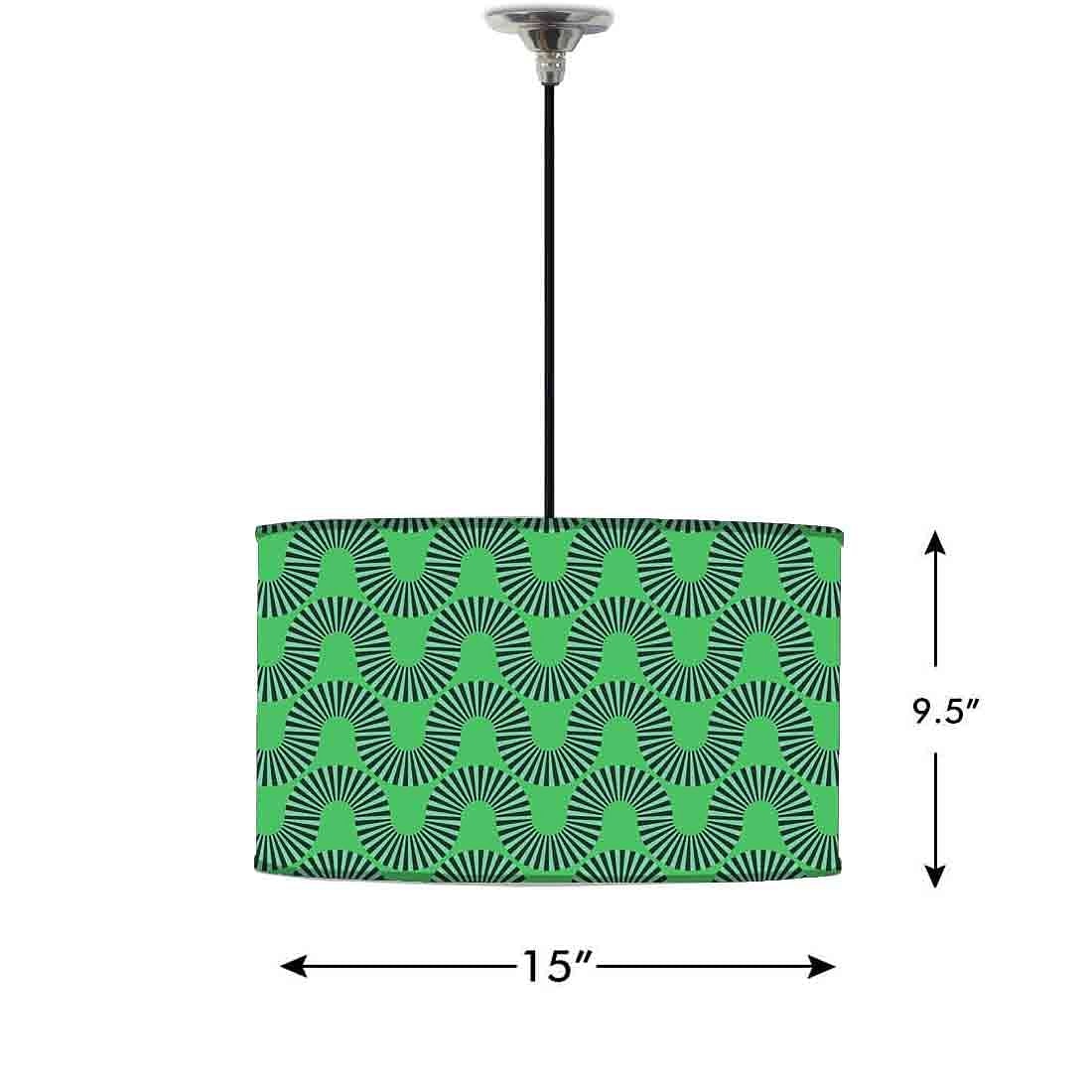 Ceiling Lamp Hanging Drum Lampshade - Green Retro Art - Image 2