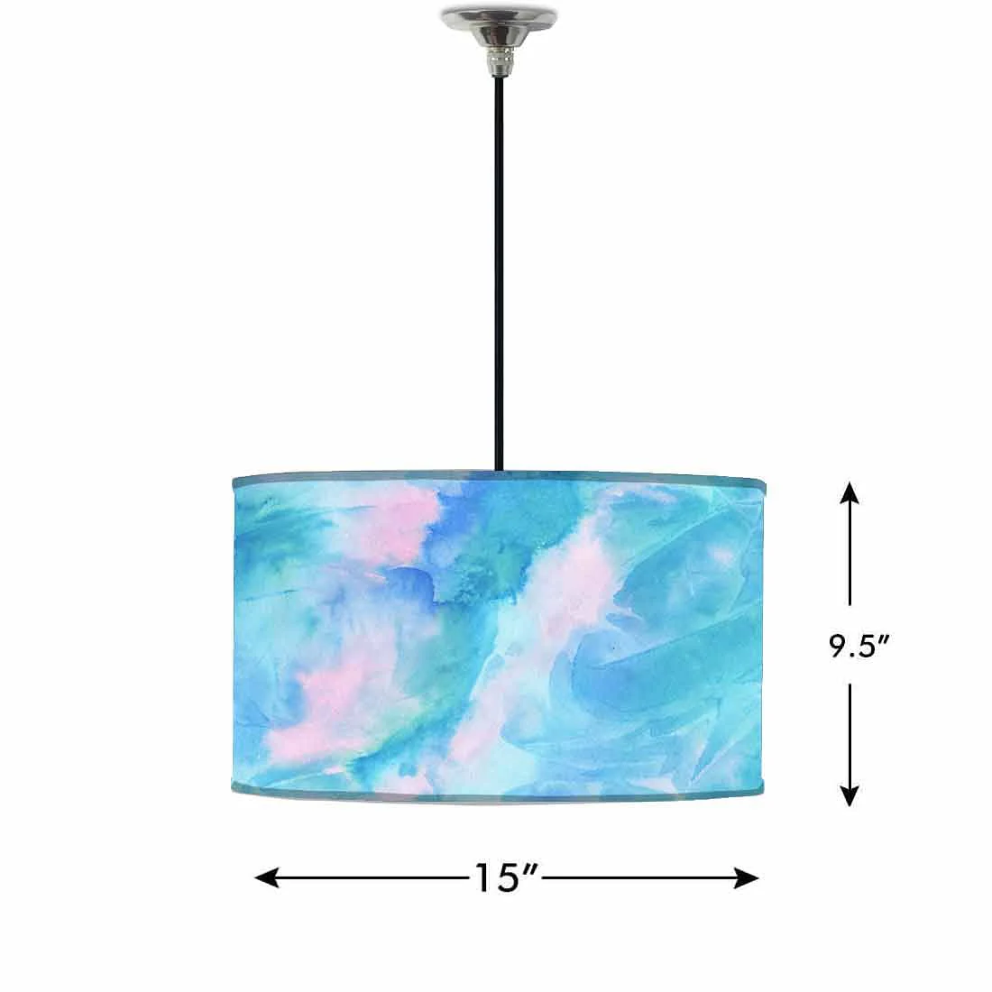 Ceiling Lamp Hanging Drum Lampshade - Arctic Space Sky Blue Green Watercolor - Image 2
