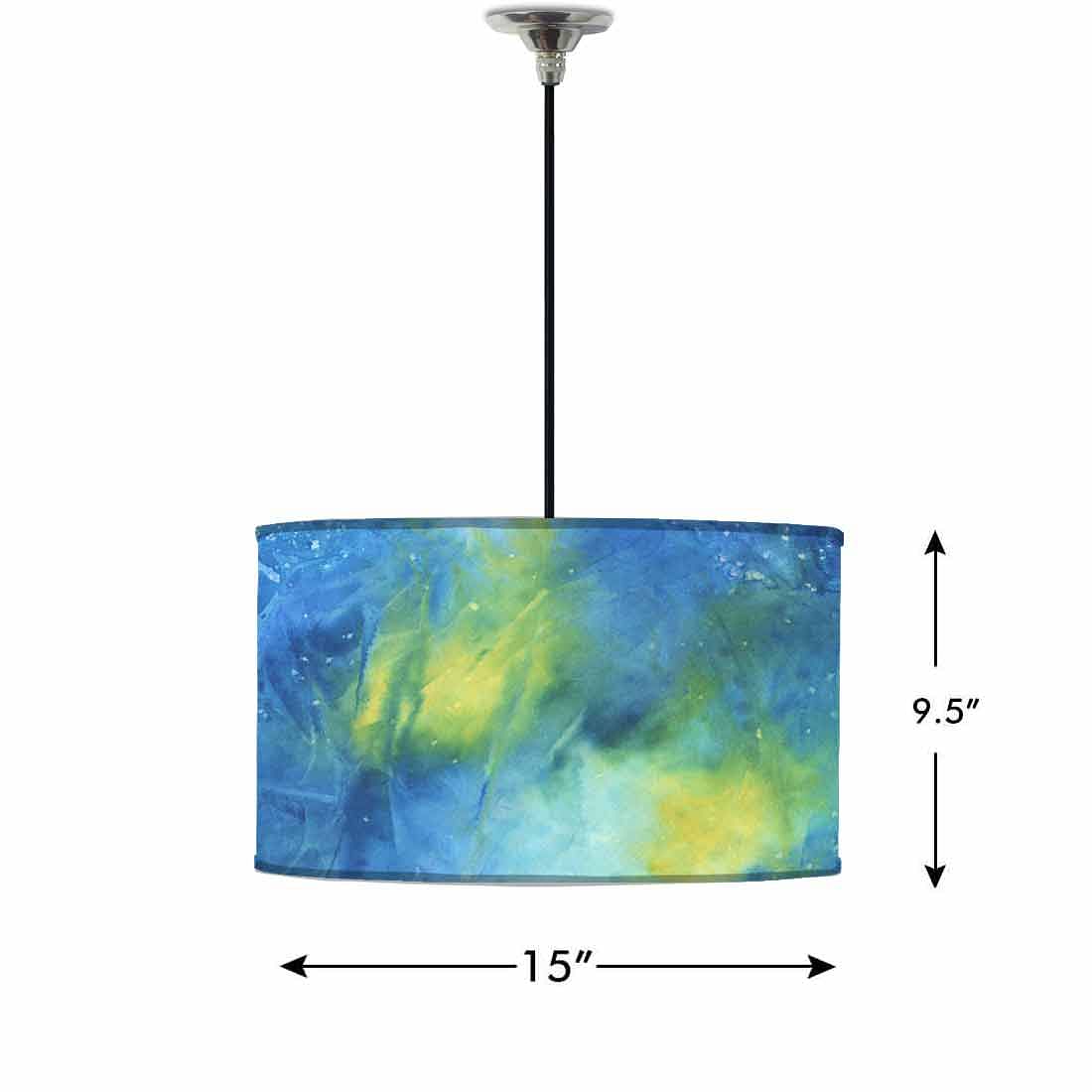 Ceiling Lamp Hanging Drum Lampshade - Arctic Space Dark Blue Green Watercolor - Image 2