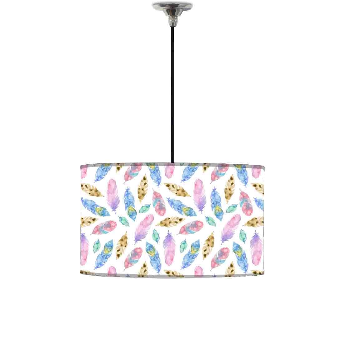 Ceiling Lamp Hanging Drum Lampshade - Colorful Feathers