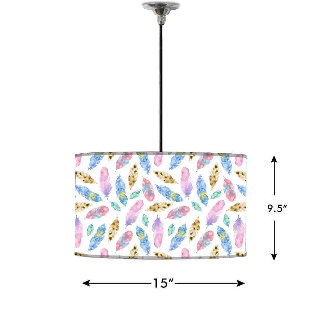 Ceiling Lamp Hanging Drum Lampshade - Colorful Feathers - Image 2