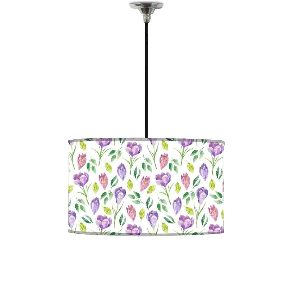 Ceiling Lamp Hanging Drum Lampshade - Purple Flower