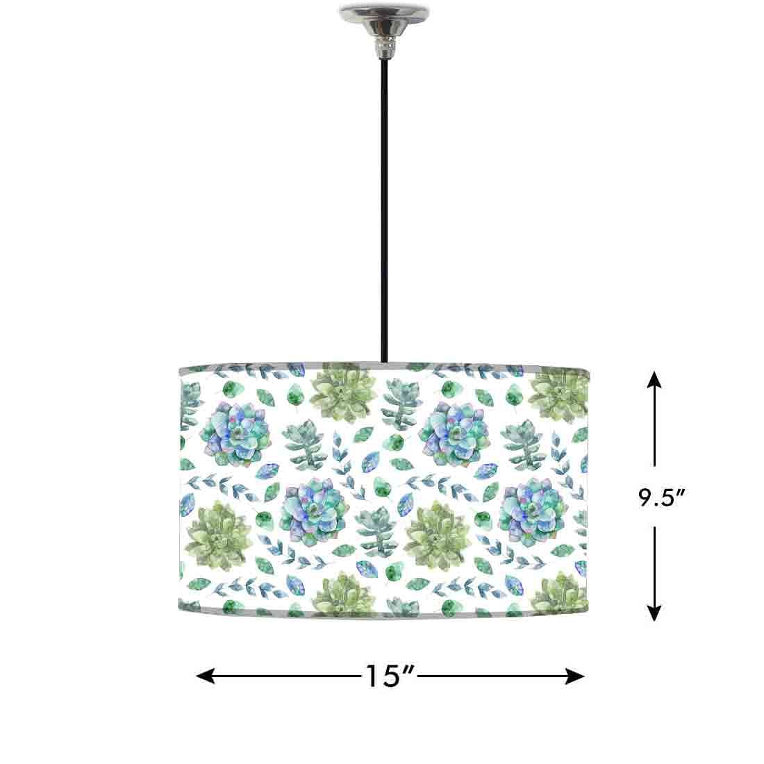 Ceiling Lamp Hanging Drum Lampshade - Green Flower - Image 2