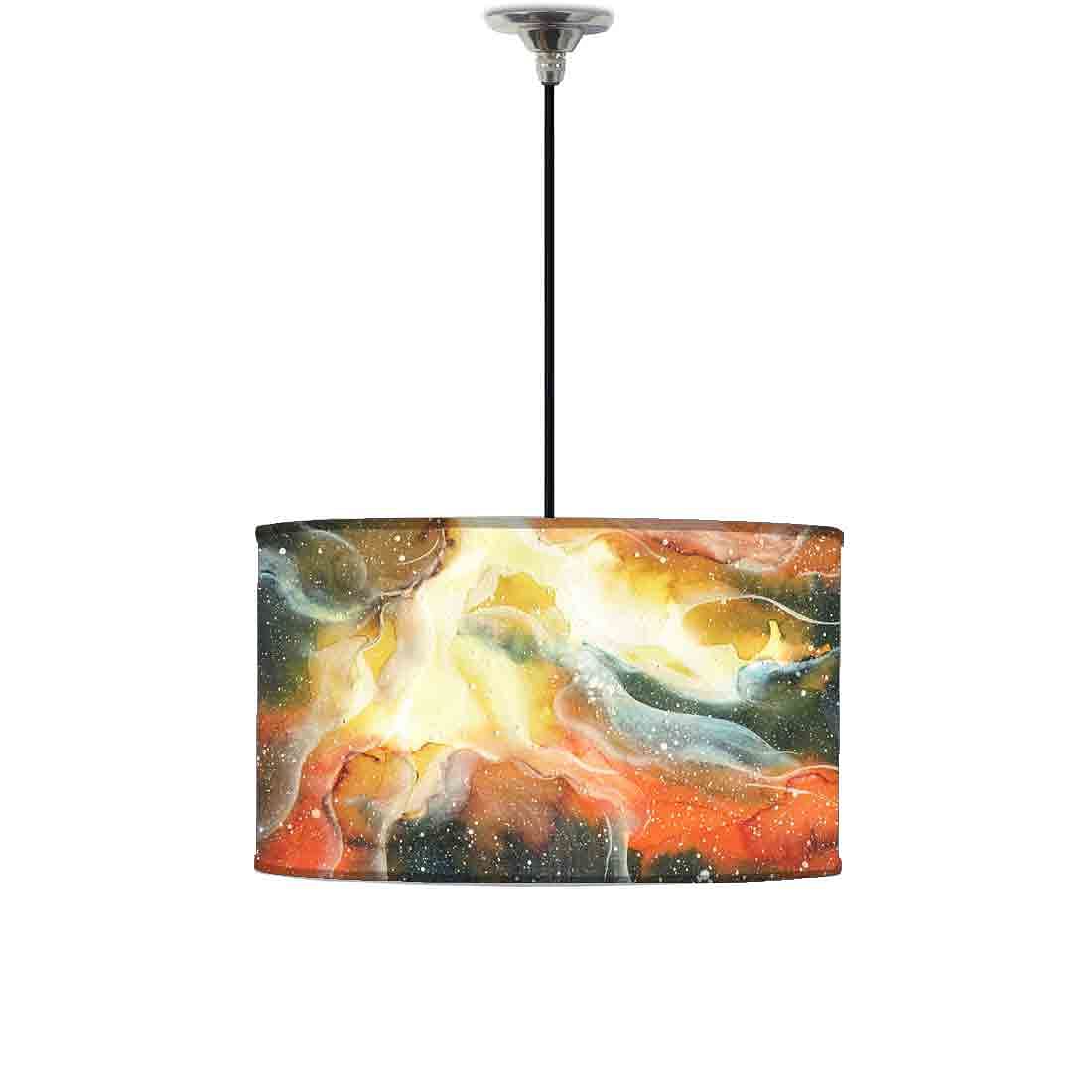 Ceiling Lamp Hanging Drum Lampshade - Yellow and Green Space Watercolor