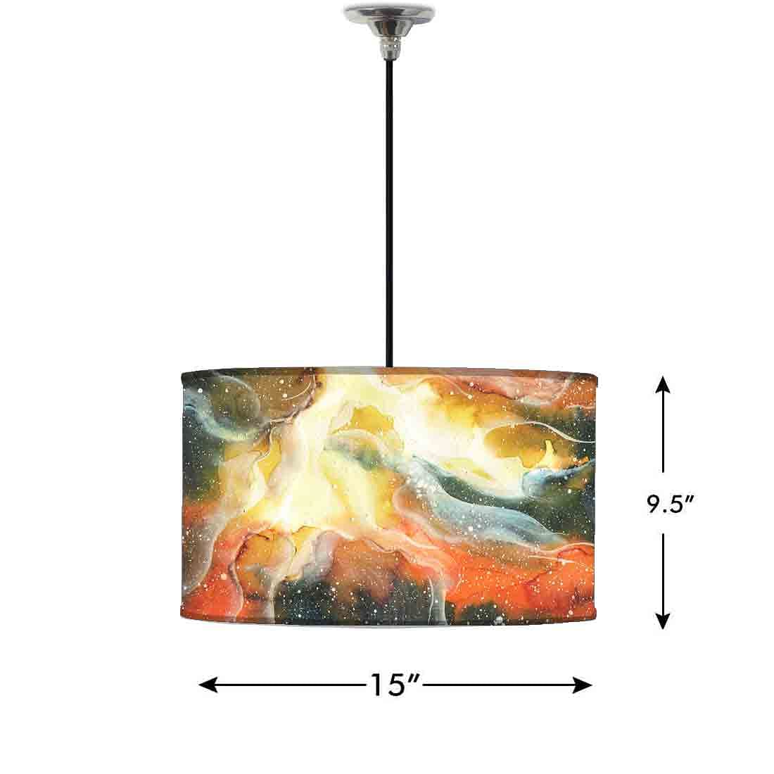Ceiling Lamp Hanging Drum Lampshade - Yellow and Green Space Watercolor - Image 2