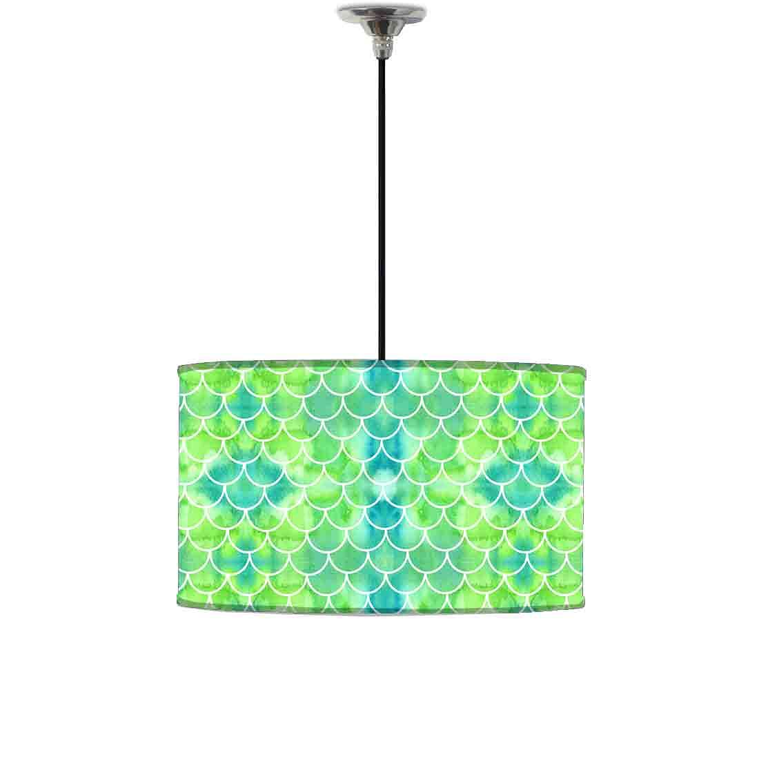 Ceiling Lamp Hanging Drum Lampshade - Green Mermaid Watercolor