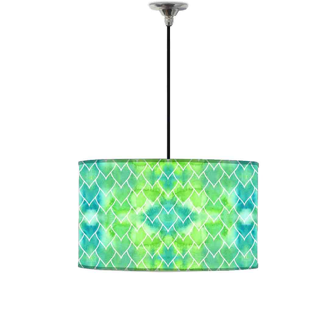 Ceiling Lamp Hanging Drum Lampshade - Green Mermaid Watercolor Pattern